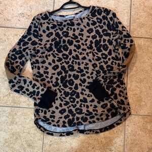 Pink Clover Leopard Print Crew Neck Sweater - Black and Tan